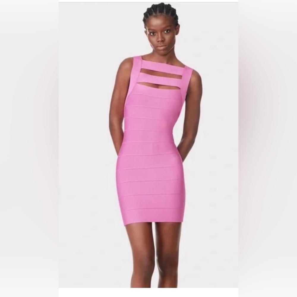 HERVE LEGER ICO8393856  Carnation WOMENS STRAPPY MINI DRESS NWT